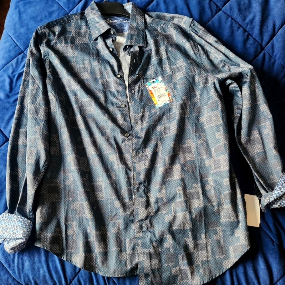 Robert Graham Blue Patterned Designer Shirt